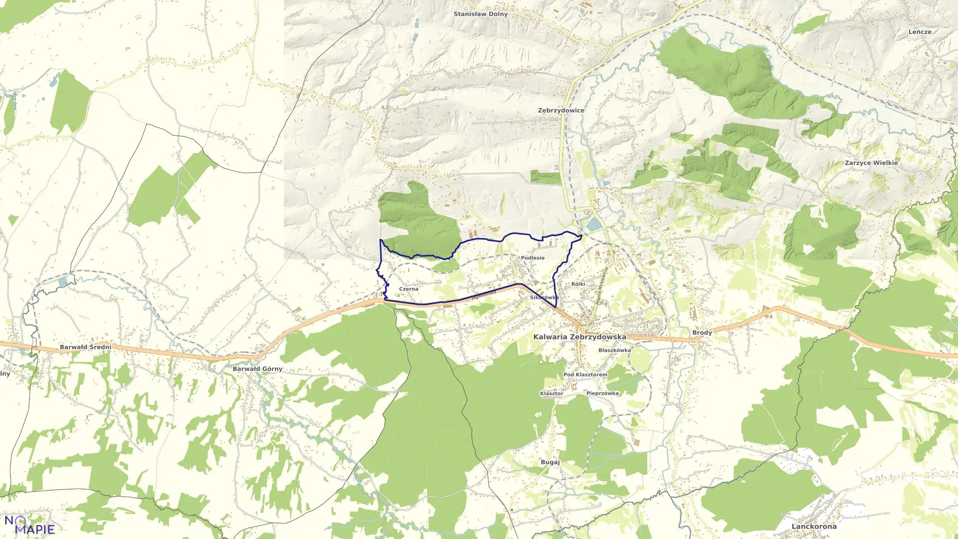 Mapa obrębu 1 w gminie Kalwaria Zebrzydowska