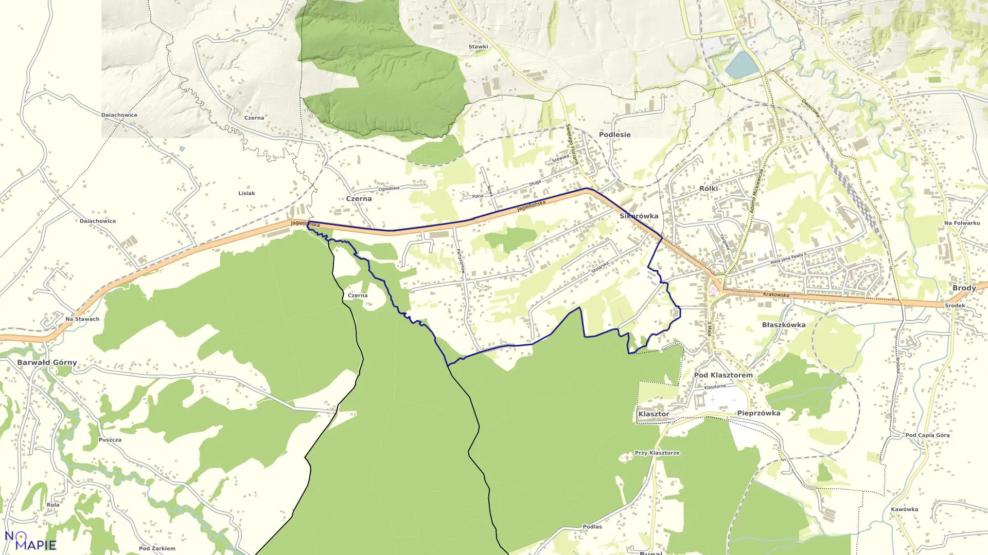 Mapa obrębu 2 w gminie Kalwaria Zebrzydowska
