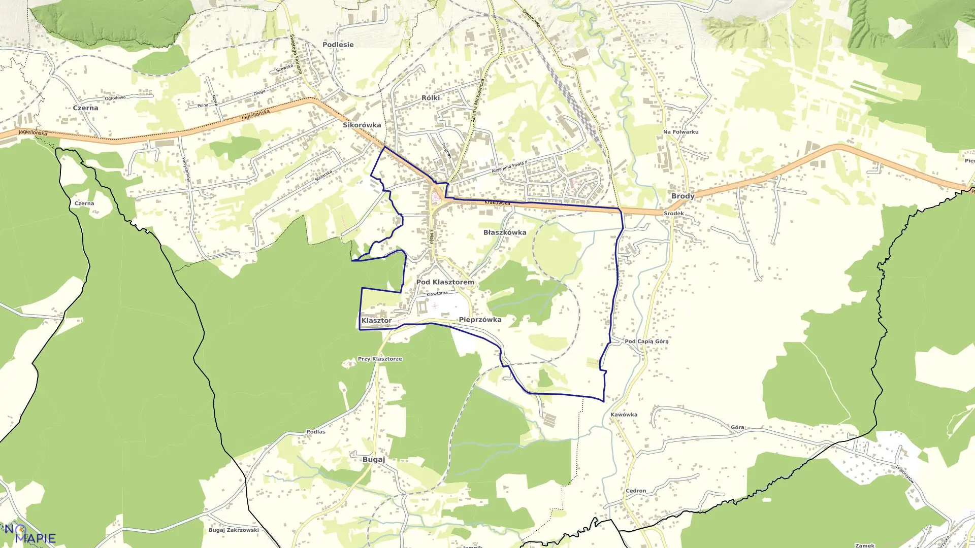 Mapa obrębu 5 w gminie Kalwaria Zebrzydowska