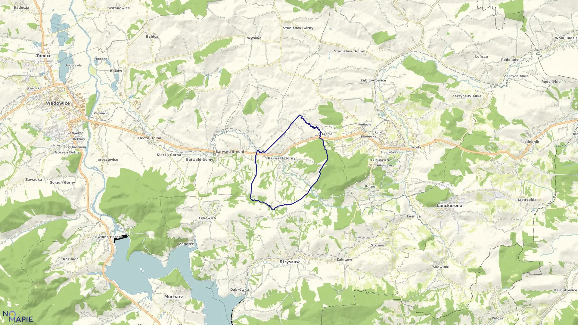 Mapa obrębu BARWAŁD GÓRNY w gminie Kalwaria Zebrzydowska