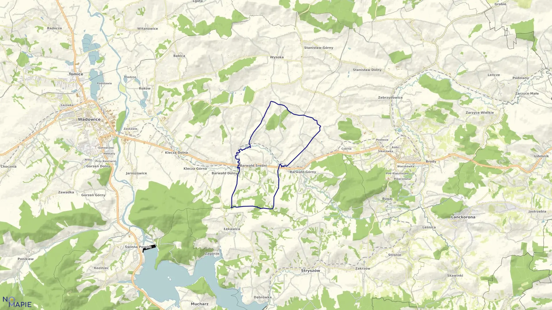 Mapa obrębu BARWAŁD ŚREDNI w gminie Kalwaria Zebrzydowska