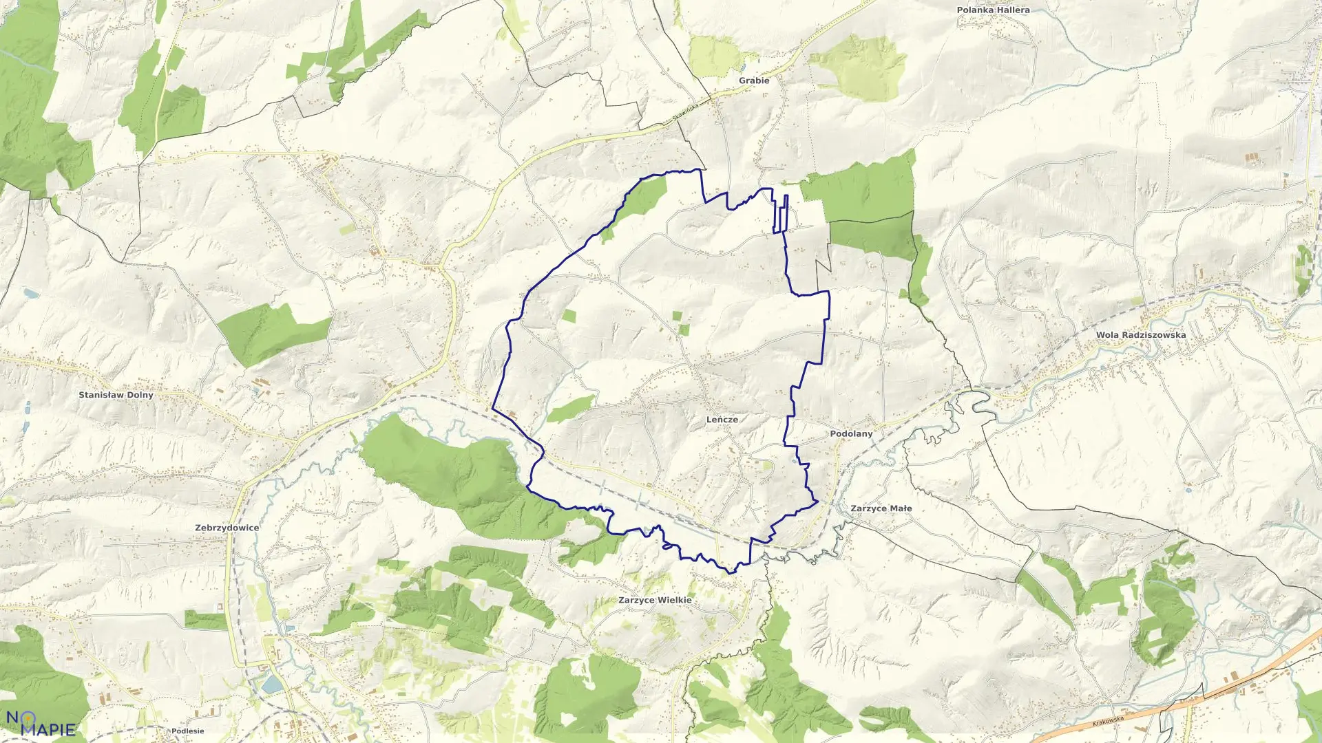 Mapa obrębu LEŃCZE w gminie Kalwaria Zebrzydowska
