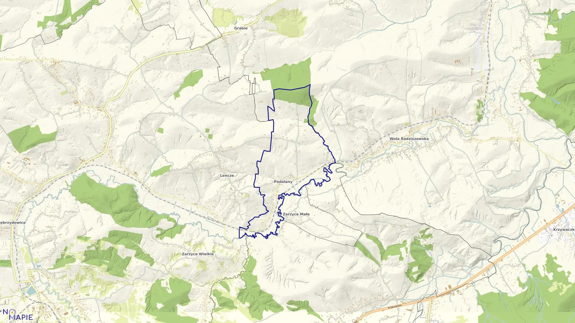 Mapa obrębu PODOLANY w gminie Kalwaria Zebrzydowska