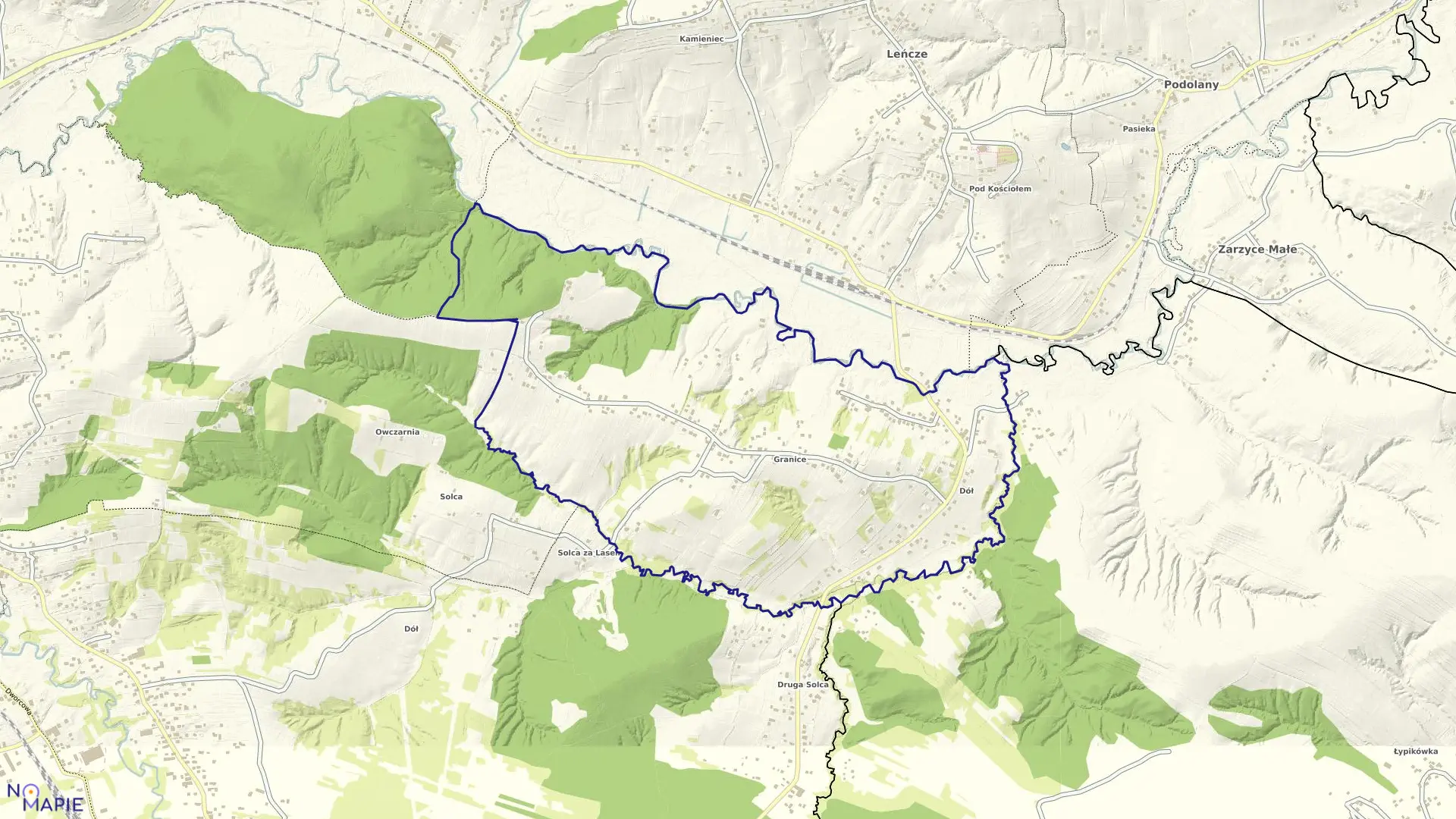 Mapa obrębu ZARZYCE WIELKIE w gminie Kalwaria Zebrzydowska