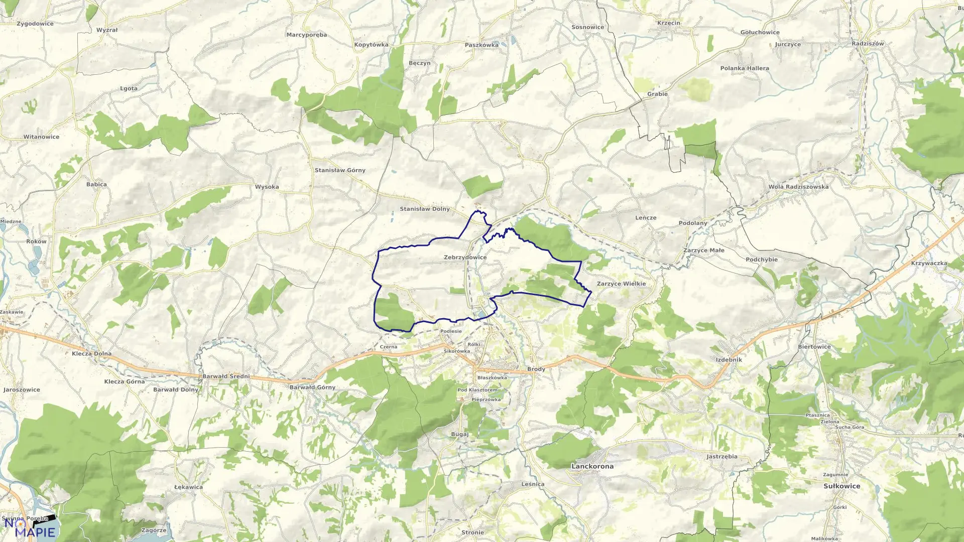 Mapa obrębu ZEBRZYDOWICE w gminie Kalwaria Zebrzydowska